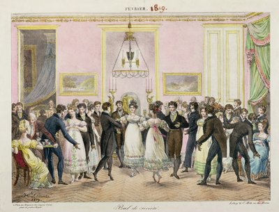 Een Society Bal, gegraveerd door Charles Etienne Pierre Motte (1785-1836) 1819 door Hippolyte Lecomte